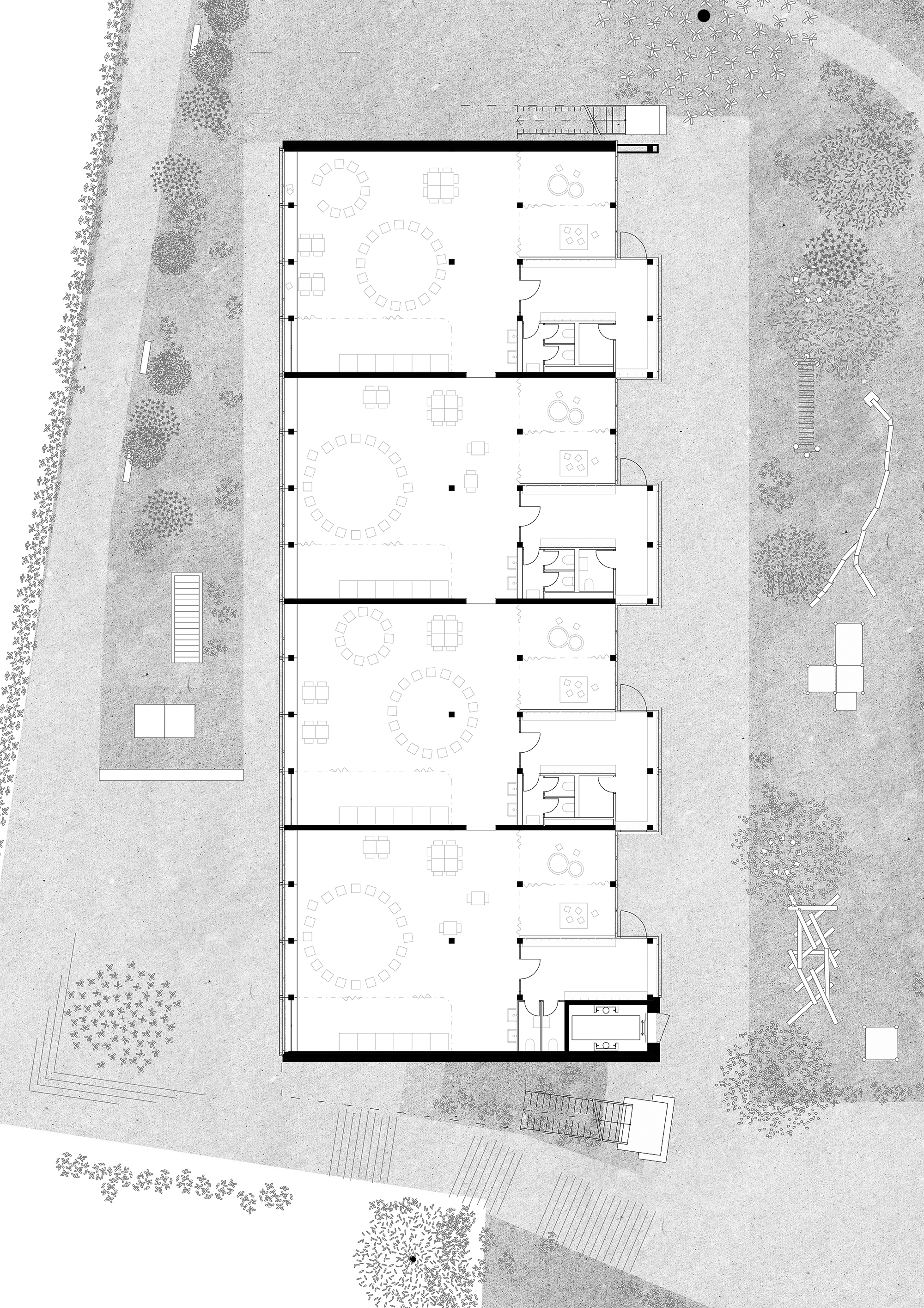 studiobirk, Schulanlage, Benken, Neubau, Turnhalle, Schulraumerweiterung, Kindergarten, Foyer, Erdgeschoss