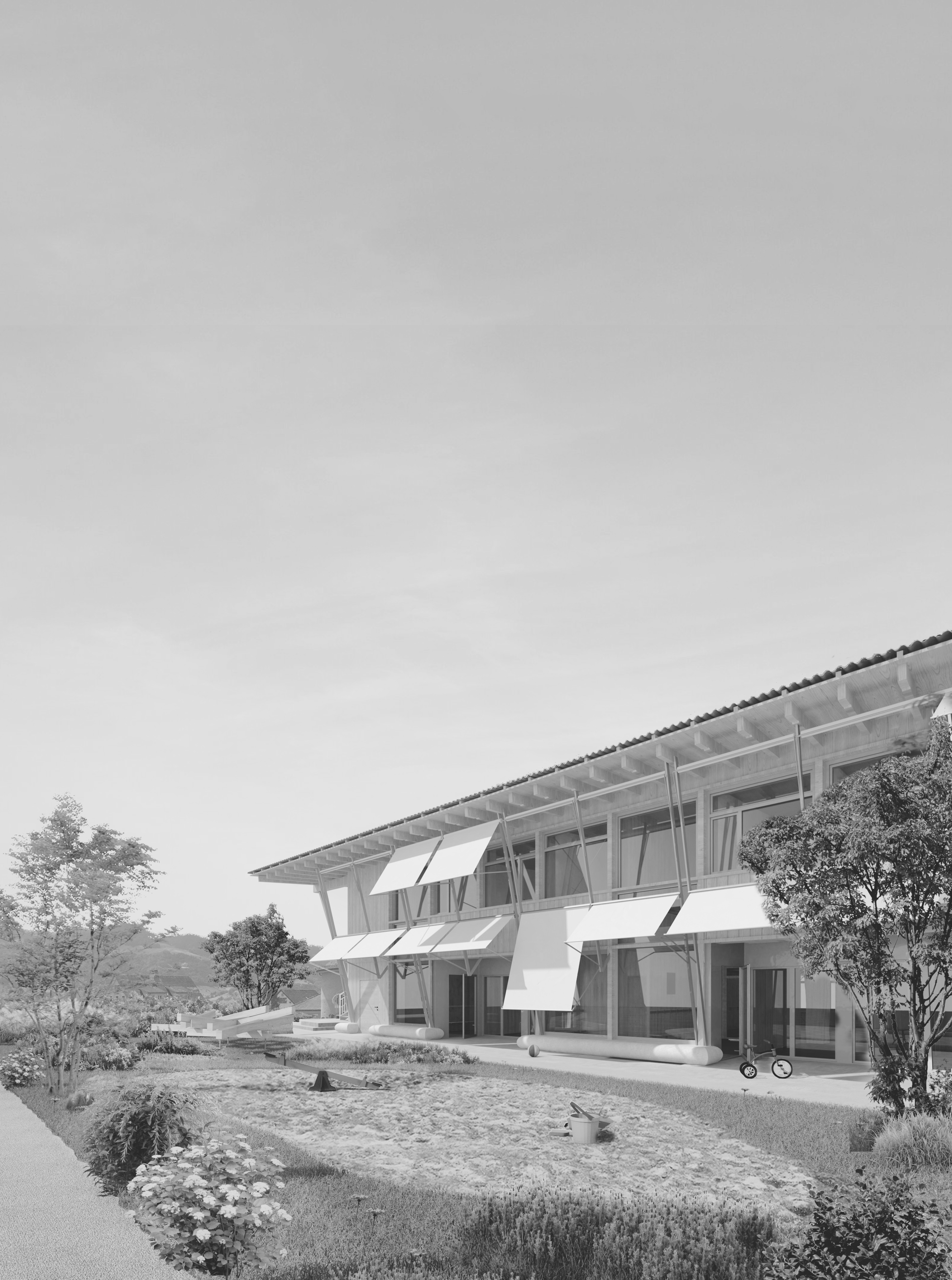 studiobirk, Schulanlage, Benken, Neubau, Turnhalle, Schulraumerweiterung, Kindergarten, Spielstrasse, Aussenraum