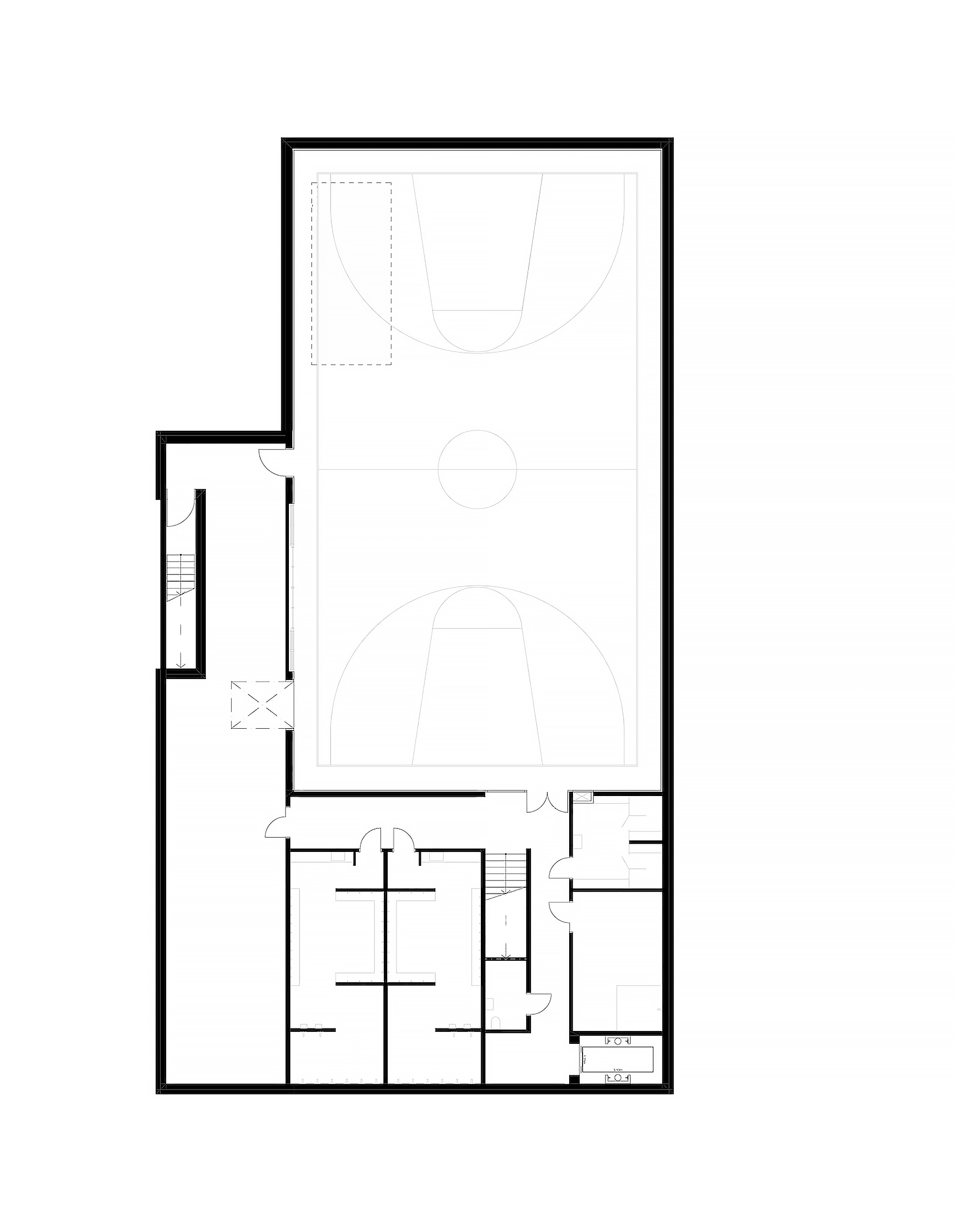 studiobirk, Schulanlage, Benken, Neubau, Turnhalle, Schulraumerweiterung, Kindergarten, Untergeschoss, Turnhalle