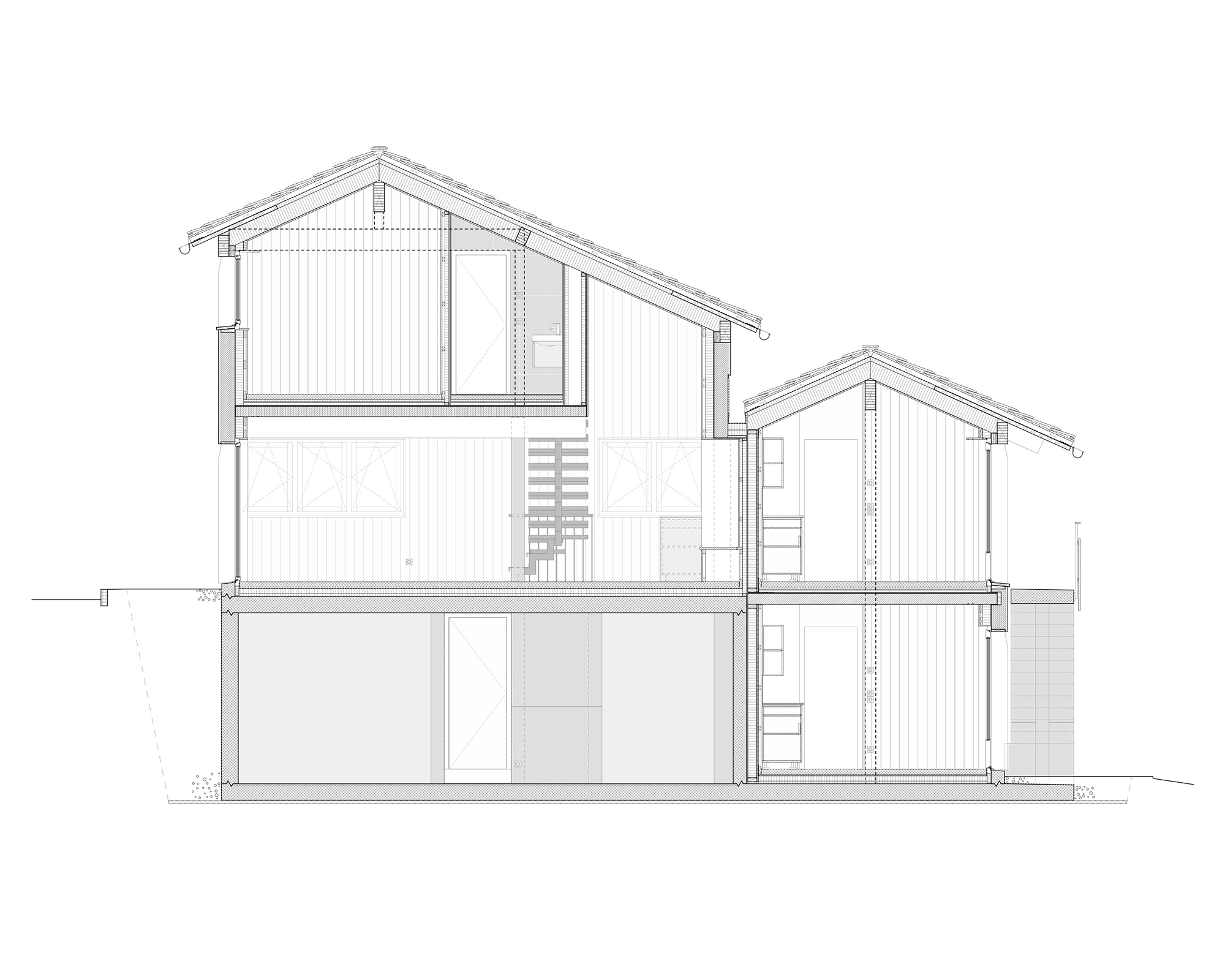 studiobirk, Furi, Zermatt, Holzbau, Vollholzbauweise, Querschnitt